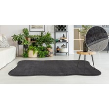 My Evilla Modern Dekoratif Halı Jel Kaymaz Taban  Peluş  Puffy Antrasit Post Halı 03