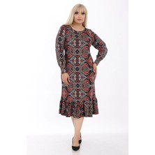 Modayız Desenli Esnek Büyük Beden Elbise 33C-1313