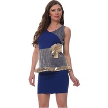 Modayız Mavi Pul Detaylı Kısa Abiye F11-115385