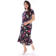 Modayız Lacivert Çiçekli Büyük Beden Elbise 29B-0957
