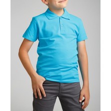 Nacar Çarşı Cocuk Polo Yaka Kısa Kol Turkuaz Okul T-Shirt