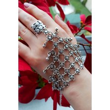 Antik Gümüş Kaplama Üçgen Şekilli El Yapımı Kadın Şahmeran