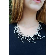 Antik Gümüş Kaplama Ağaç Dalı Şekilli El Yapımı Kadın Kolye