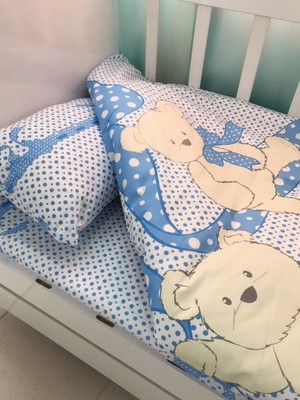 Bebek Özel Bebek/çocuk 100X150 Yastık Çarşaf Yorgan Seti Ayıcıklı Puantiyeli