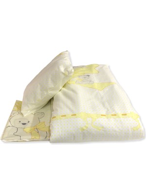 Bebek Özel Bebek/çocuk 100X150 Yastık Çarşaf Yorgan Seti Ayıcıklı Sarı Puantiyeli