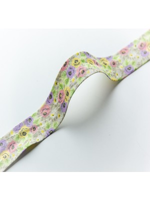 Hobizubi 2 cm Desenli Biye - Sari Lila Güller Koton Biye - 5 Metre