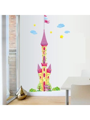 Crystal Kids Kız Çocuk Odası Dekorasyonu Prenses Masal Kulesi Kendinden Yapışkanlı Pvc Sticker Duvar Dekoru