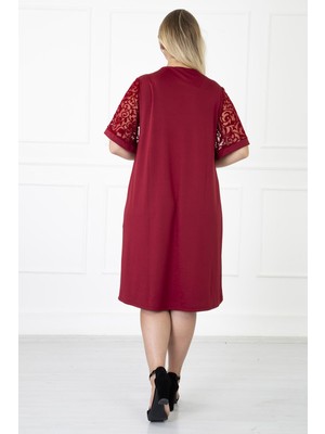 Modayız Kimono Kol Bordo Büyük Beden Elbise 31B-1181