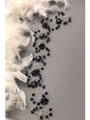 Hayalperest Boncuk Siyah Çiçek Kristalli Saç ve Türban Aksesuarı