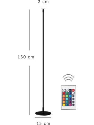 Thorqtech Hola LED Lambader Kumandalı Oda Aydınlatma Full Rgb - Full Renk - Çok Özellik - Metal Siyah 150CM