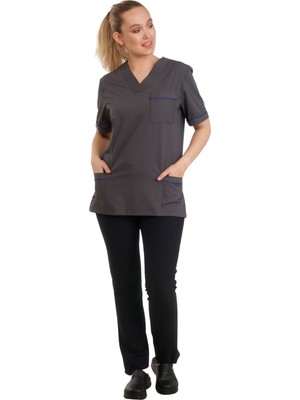 Fbc Tekstil V Yaka Doktor Önlüğü Eczacı Önlüğü Laborant Önlüğü Hemşire Önlüğü Estetisyen Önlüğü Gri Kısa Kol Kadın Önlük