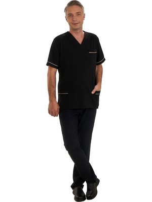 Fbc Tekstil V Yaka Doktor Önlüğü Eczacı Önlüğü Laborant Önlüğü Hemşire Önlüğü Estetisyen Önlüğü Siyah Kısa Kol Erkek Önlük