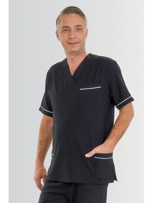 Fbc Tekstil V Yaka Doktor Önlüğü Eczacı Önlüğü Laborant Önlüğü Hemşire Önlüğü Estetisyen Önlüğü Lacivert Kısa Kol Erkek Önlük