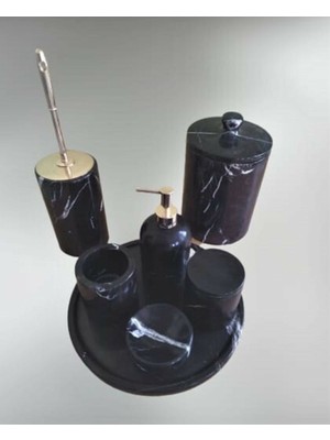 Polen Stone Toros Siyahı Doğal Mermer 7'li Banyo Seti