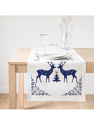 Real Homes Mery Christmas Geyik Tasarımlı Dijital Baskılı Dekoratif Süet Runner