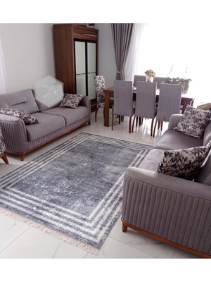 STY Home Oslo Kaymaz Tabanlı Yıkanabilir Halı Kilim Yolluk Gribeyaz