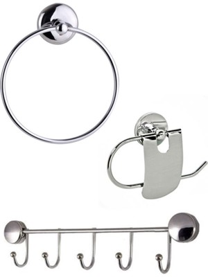 Armilla Armatür 3’lü Set Tuvalet Kağıtlığı Yuvarlak Havluluk ve 5’li Askılık