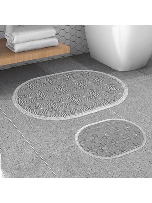 Alanur Home Alanur Trend Kaymaz Taban Oval Saçaklı Dijital Banyo Takımı Gri