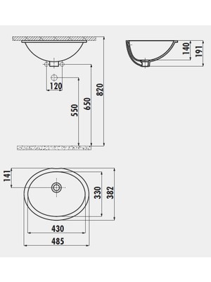 Creavit TP211 Tezgah Altı Oval Lavabo 33X43 cm Beyaz