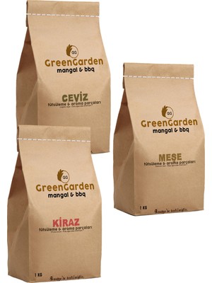 Green Garden Tütsüleme Fümeleme Aroma Parçaları -Mangal Barbekü Aroma Ahşap Odun Parçası, 3'lü Set (Chunks)