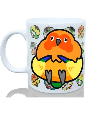 Kuş Arkadaşım Güneş Konur Papağanı Kupası Arkası Desenli Kuşlu Kupa Hediye Turuncu