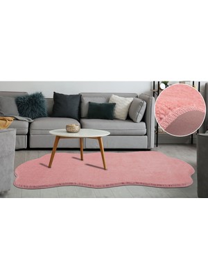 My Evilla Modern Dekoratif Halı Jel Kaymaz Taban  Peluş  Puffy Pembe Post Halı 01