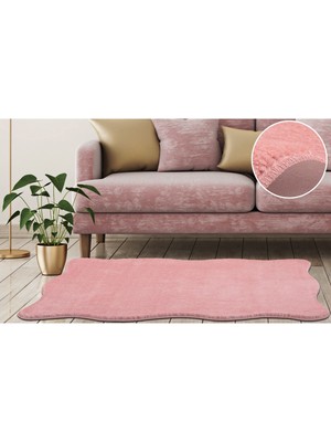 My Evilla Modern Dekoratif Halı Jel Kaymaz Taban  Peluş  Puffy Pembe Post Halı 02