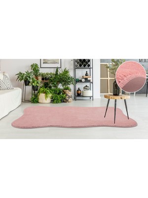 My Evilla Modern Dekoratif Halı Jel Kaymaz Taban  Peluş  Puffy Pembe Post Halı 03