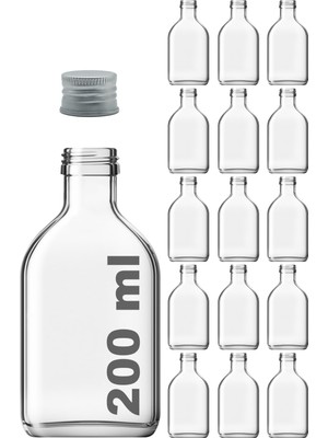Afracam 200 cc Cold Brew Şeffaf 200 ml Sızdırmaz Gümüş Plastik Kapaklı Yassı Cam Şişe (Soğuk Kahve) 15 Adet