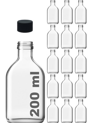 Afracam 200 cc Cold Brew Şeffaf 200 ml Sızdırmaz Siyah Plastik Kapaklı Yassı Cam Şişe (Soğuk Kahve) 15 Adet