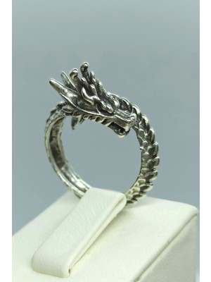 Antik Gümüş Kaplama Ejderha Şekilli El Yapımı Ayarlanabilir Yüzük