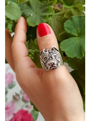 Antik Gümüş Kaplama Pit Bull Terrier Şekilli El Yapımı Ayarlanabilir Yüzük