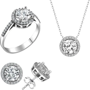 Söğütlü Silver Gümüş Swarovski Taşlı Pırlanta Modeli Yuvarlak Üçlü Set