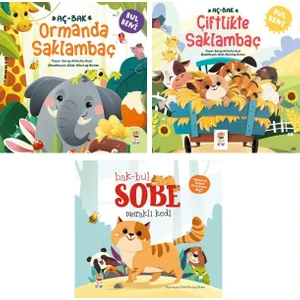 Sincap Kitap Ormanda Saklambaç - Çiftlikte Saklambaç - Sobe Meraklı Kedi / Açılır Sayfaslı Ciltli Kitaplar