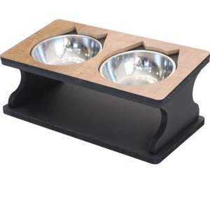 Çelik Kaseli Ahşap Batman Figürlü Kedi Mama ve Su Kabı Model 6