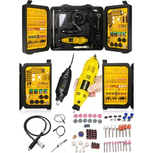 400 Watt 350 Parça 60.000 Rpm 6 Kademe Devir Ayarlı Hobi Gravür Seti Mini Taşlama Makinesi Sarı