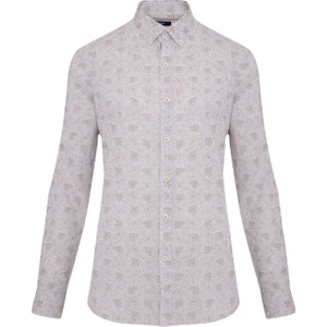 Erkek Kahverengi Desenli Slim Fit Keten Gömlek