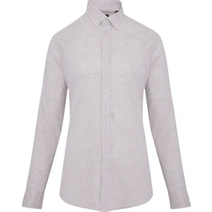 Erkek Kahverengi Desenli Slim Fit Keten Gömlek