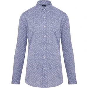Erkek Lacivert Desenli Slim Fit Keten Gömlek
