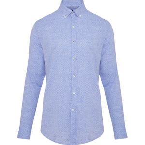 Erkek Mavi Desenli Slim Fit Keten Gömlek