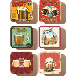 Hayat Poster Bira Temalı 6lı Retro Ahşap Bardak Altlığı Seti