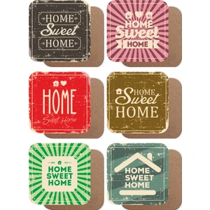 Hayat Poster Home Sweet Home Evim Güzel Evim Temalı 6lı Ahşap Bardak Altlığı Seti