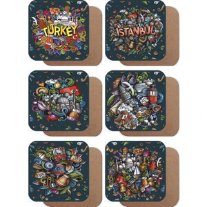 Hayat Poster Istanbul El Çizimi Minyatürler Temalı 6lı Ahşap Bardak Altlığı Seti