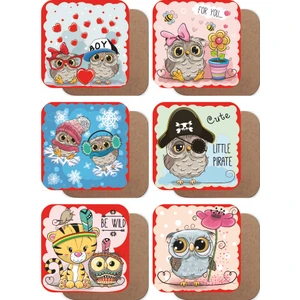 Hayat Poster Keyifli Baykuşlar 6lı Ahşap Bardak Altlığı Seti