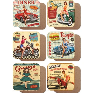 Hayat Poster Pin Up Kızları Retro 6lı Ahşap Bardak Altlığı Seti