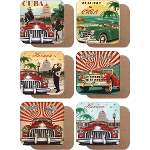 Hayat Poster Küba Havana Klasik Arabalar 6lı Ahşap Bardak Altlıığı Seti