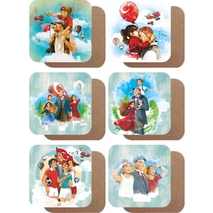 Hayat Poster Atatürk Çocuklarla 6lı Ahşap Bardak Altlığı Seti