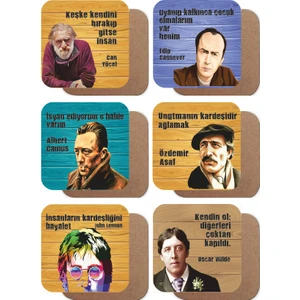 Hayat Poster Can Yücel, Edip Cansever, Özdemir Asaf Edebiyat 6lı Ahşap Bardak Altlığı Seti