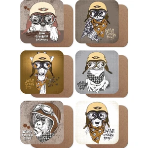 Hayat Poster Sevimli Hayvanlar, Motorcu Kankalar 6lı Ahşap Bardak Altlığı Seti