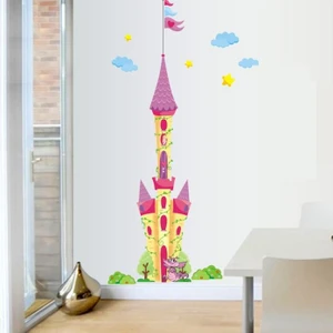 Crystal Kids Kız Çocuk Odası Dekorasyonu Prenses Masal Kulesi Kendinden Yapışkanlı Pvc Sticker Duvar Dekoru